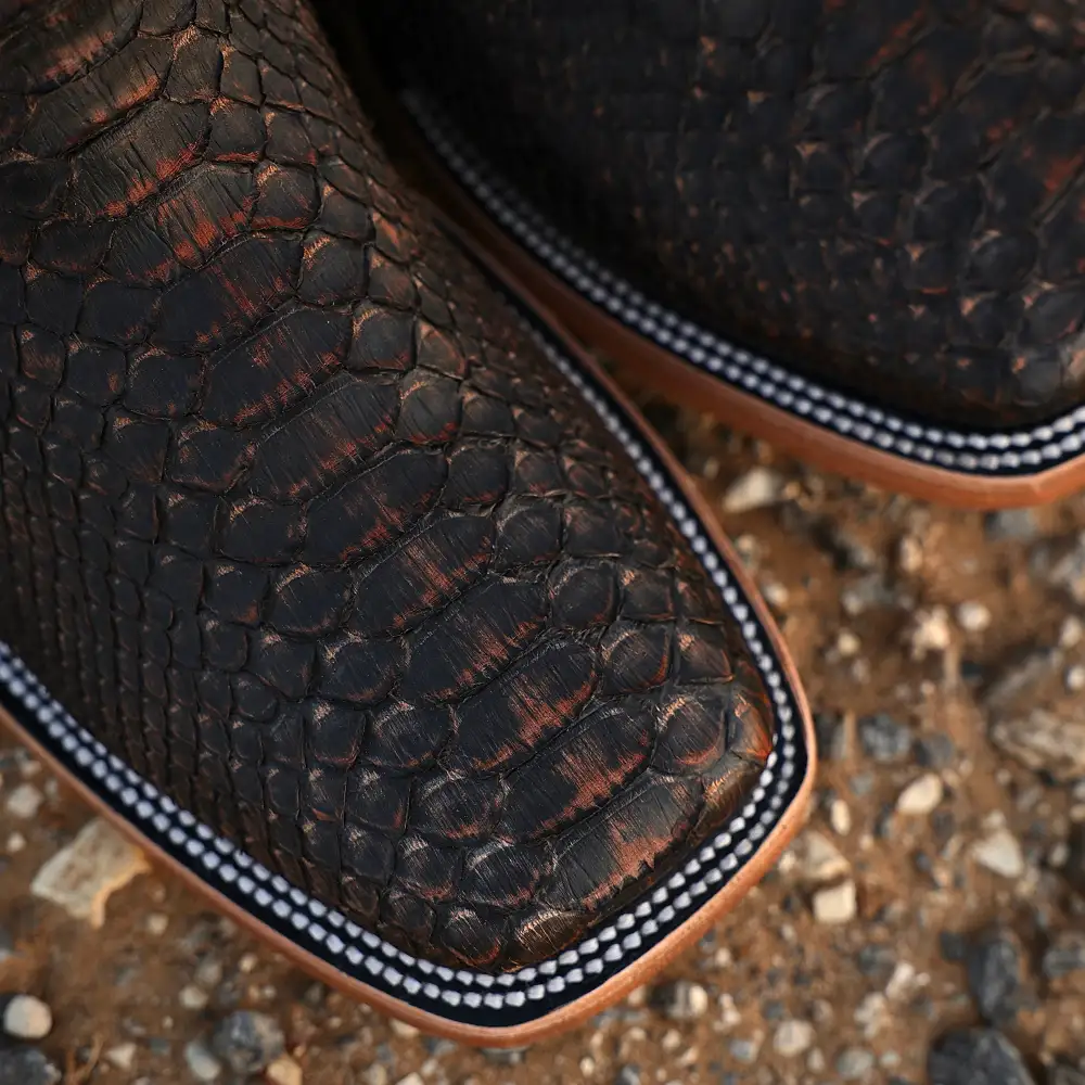 Rustic Brown Genuine Python Boots - Square Toe