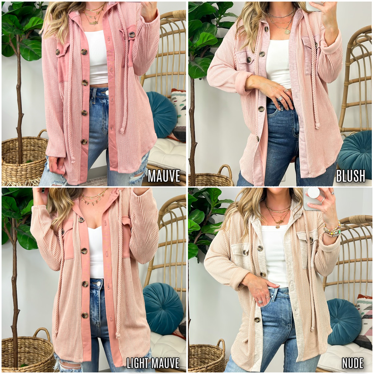 Saturday Satisfaction Ribbed Hooded Shacket