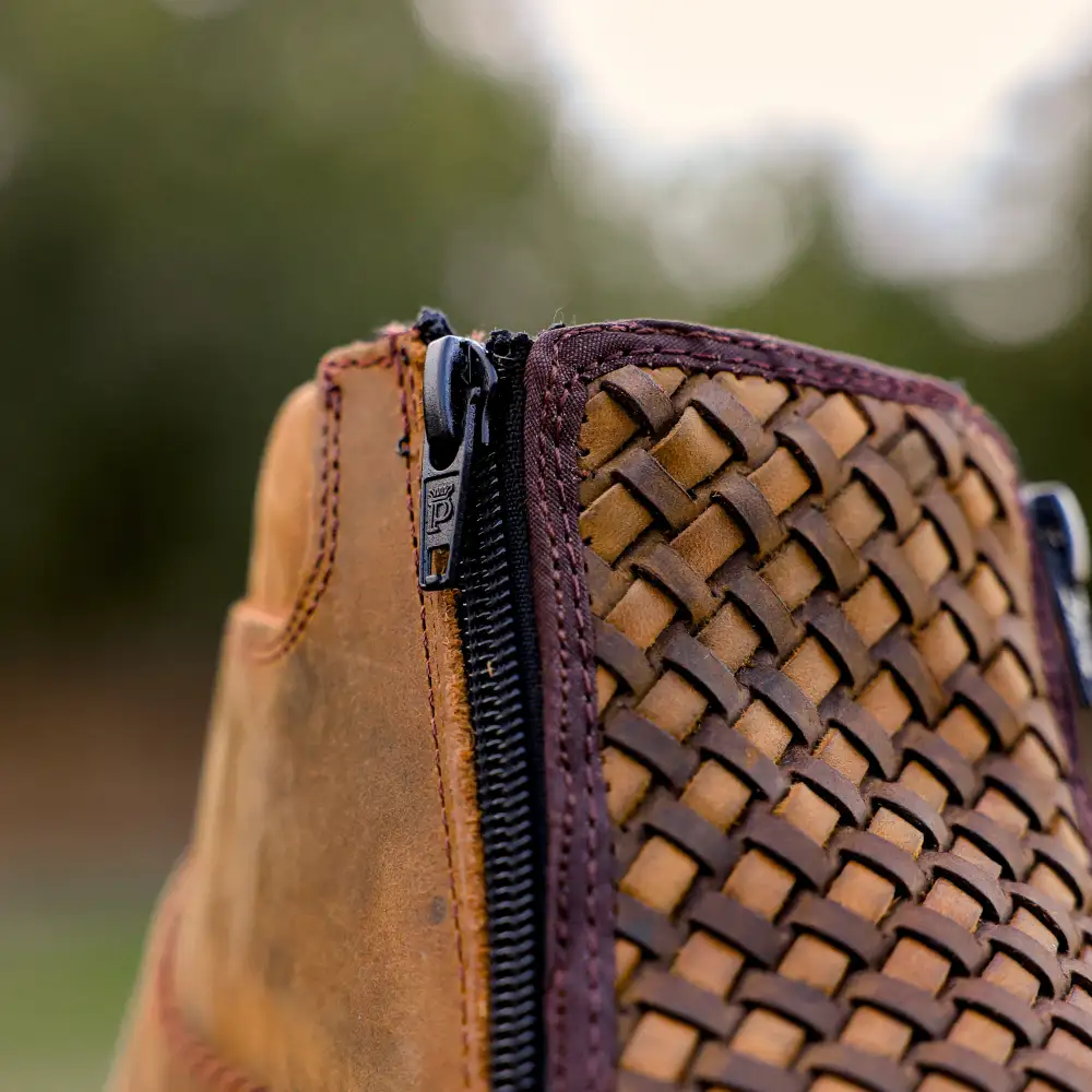 Dusty Honey Basketweave Leather Botin With 3D Lightweight Soles - Square Toe