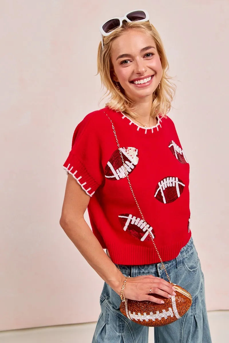 Gameday Sequin Football Embroidered Stitch Sweater