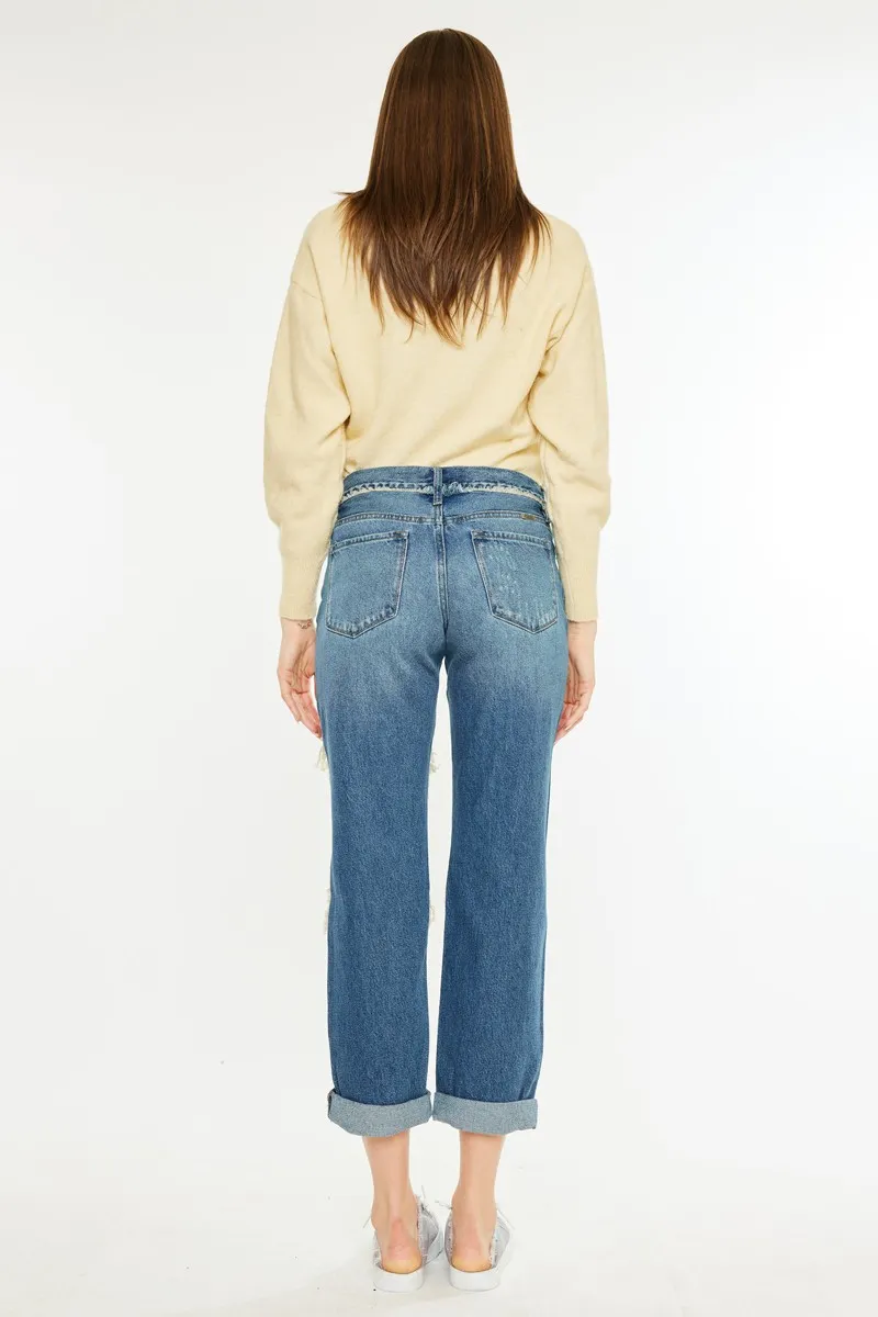 Distressed Mid Rise True Boyfriend Jeans