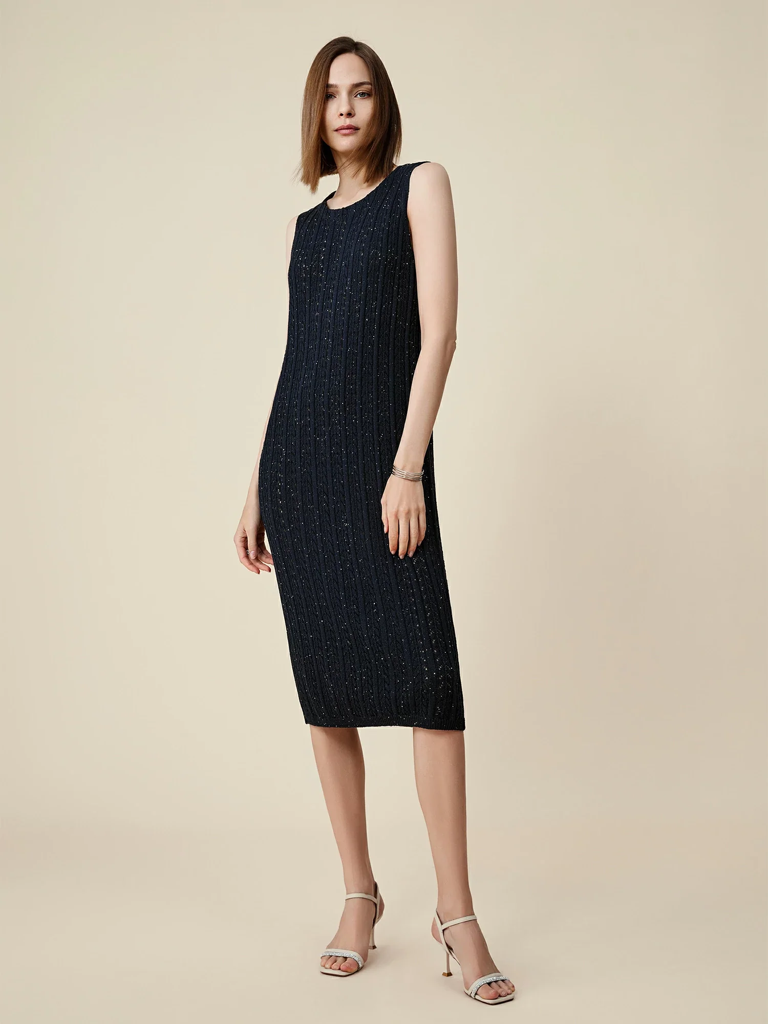 Lyocell Round Neck Sleeveless Sequined Dress