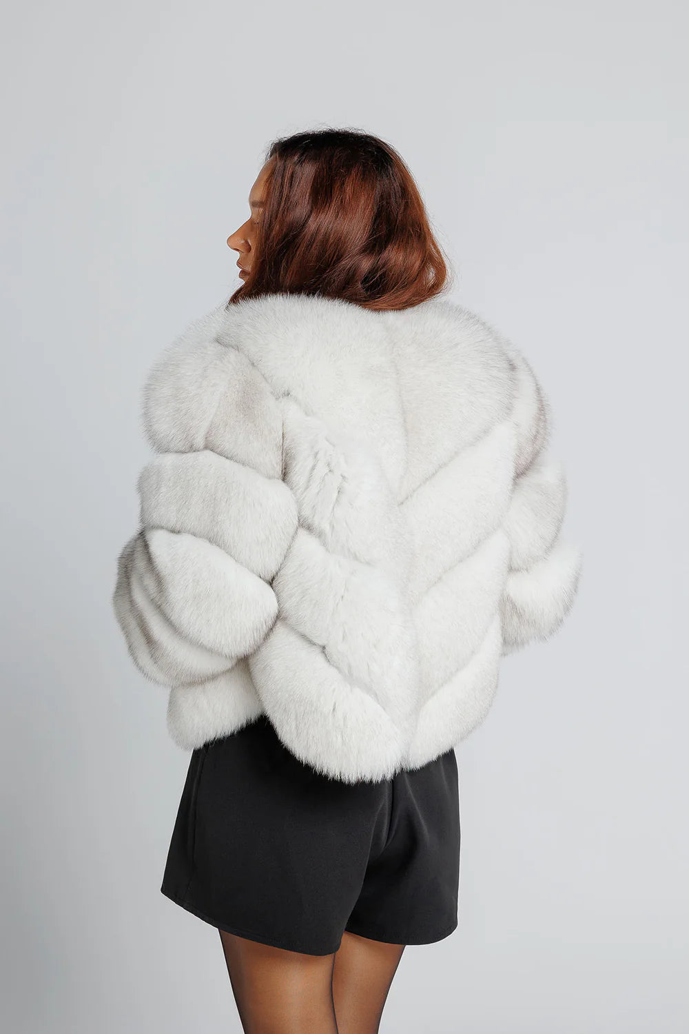 Haină din Blană Naturală de Vulpe, V Model, Transformabilă, Femei, Natural White 352