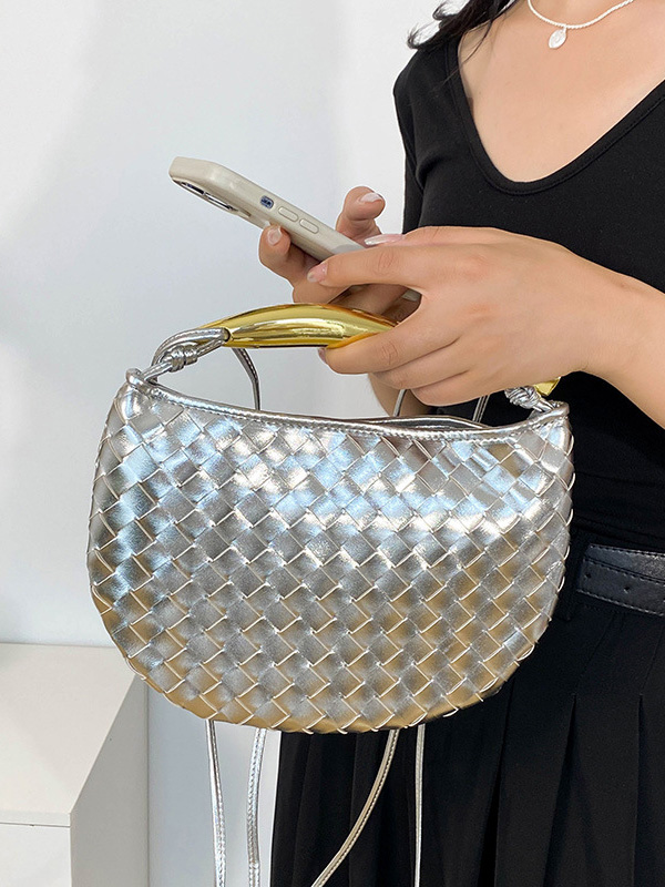 Geometric Split-Joint Woven Zipper Handbags Bags