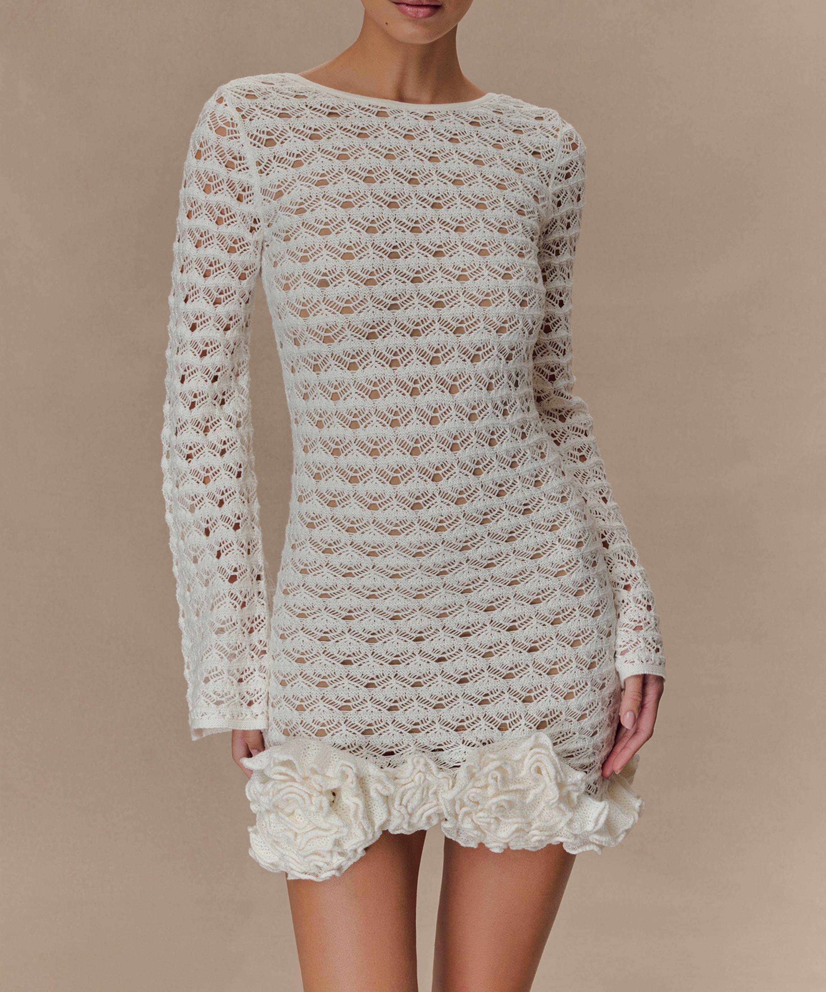 Ivory Ruffle Crochet Mini Dress