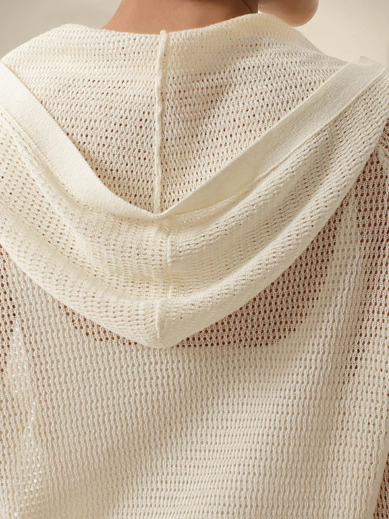 Linen & Lyocell Hooded Long Sleeve Hollow Cardigan