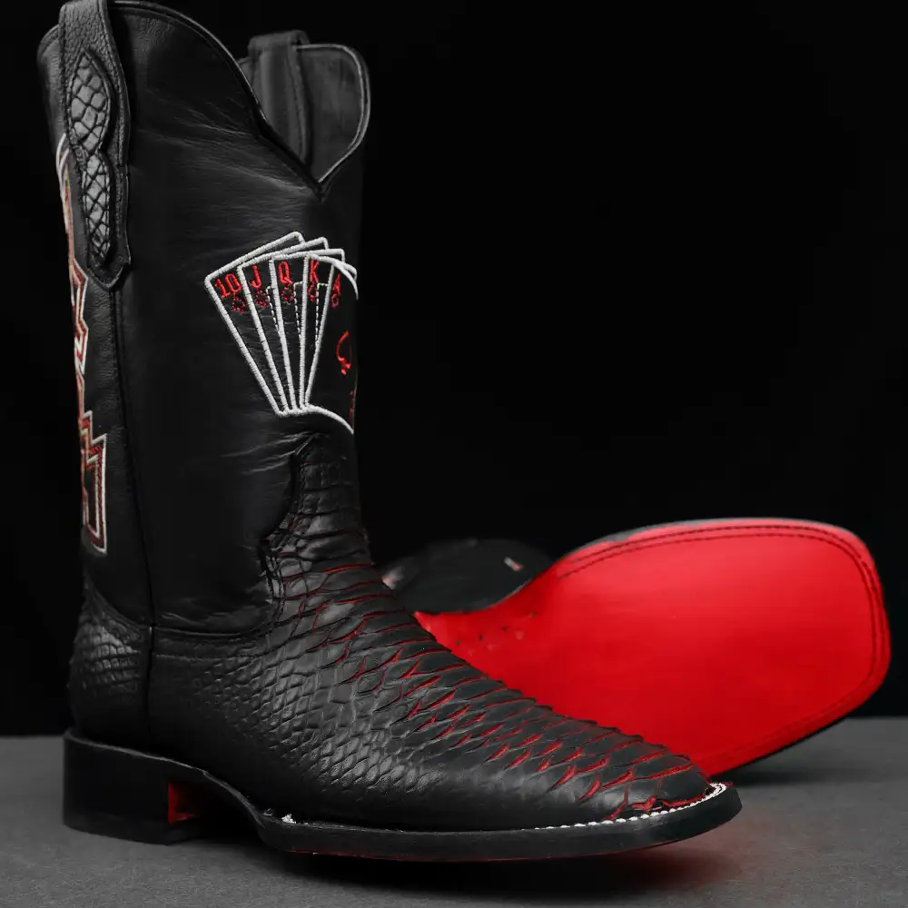 “Royal Flush” Python Leather Boots - Square Toe
