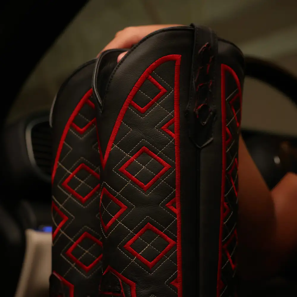 Black Cherry Jumbo Python Leather Boots — Square Toe