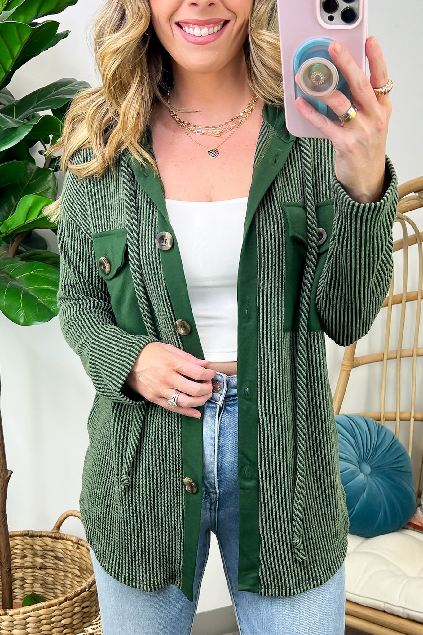 Saturday Satisfaction Ribbed Hooded Shacket