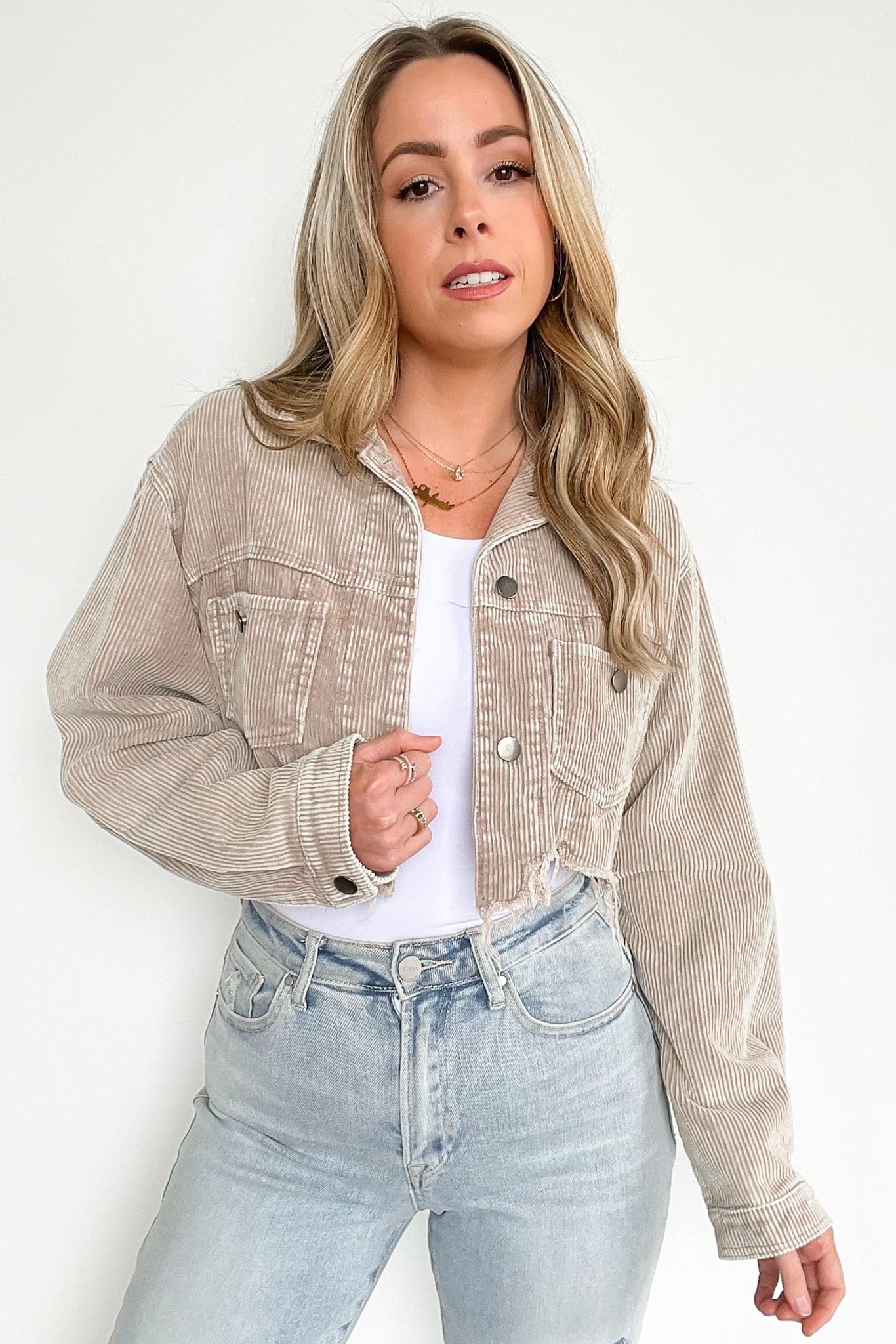 Perfect Promise Cropped Distressed Corduroy Jacket