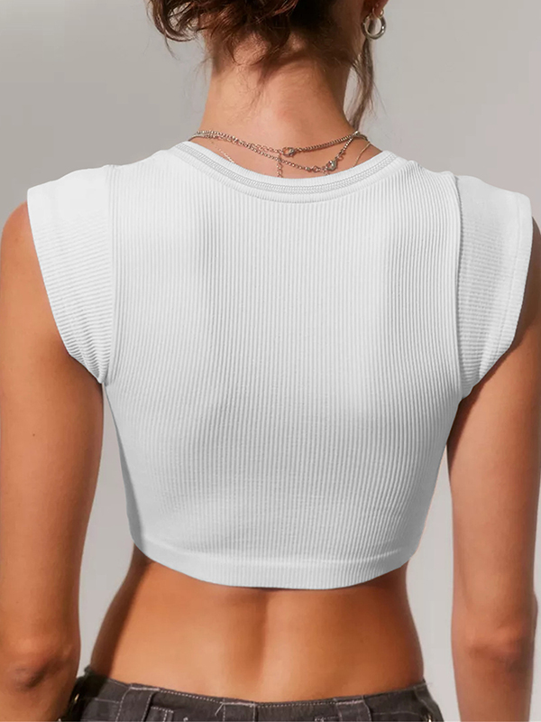 Split-Joint Cap Sleeve Skinny Deep V-Neck Vest Top