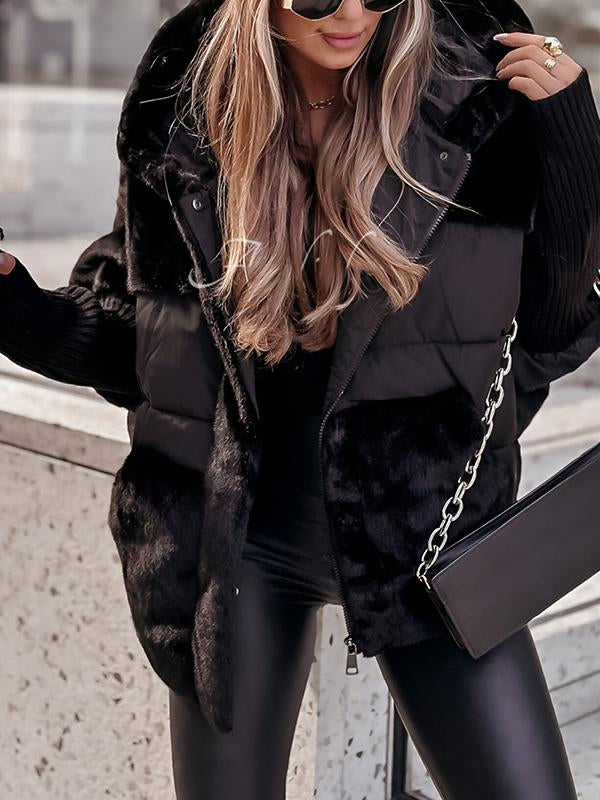 Women's Fashionable Patchwork Color Hooded Thermal Jacket