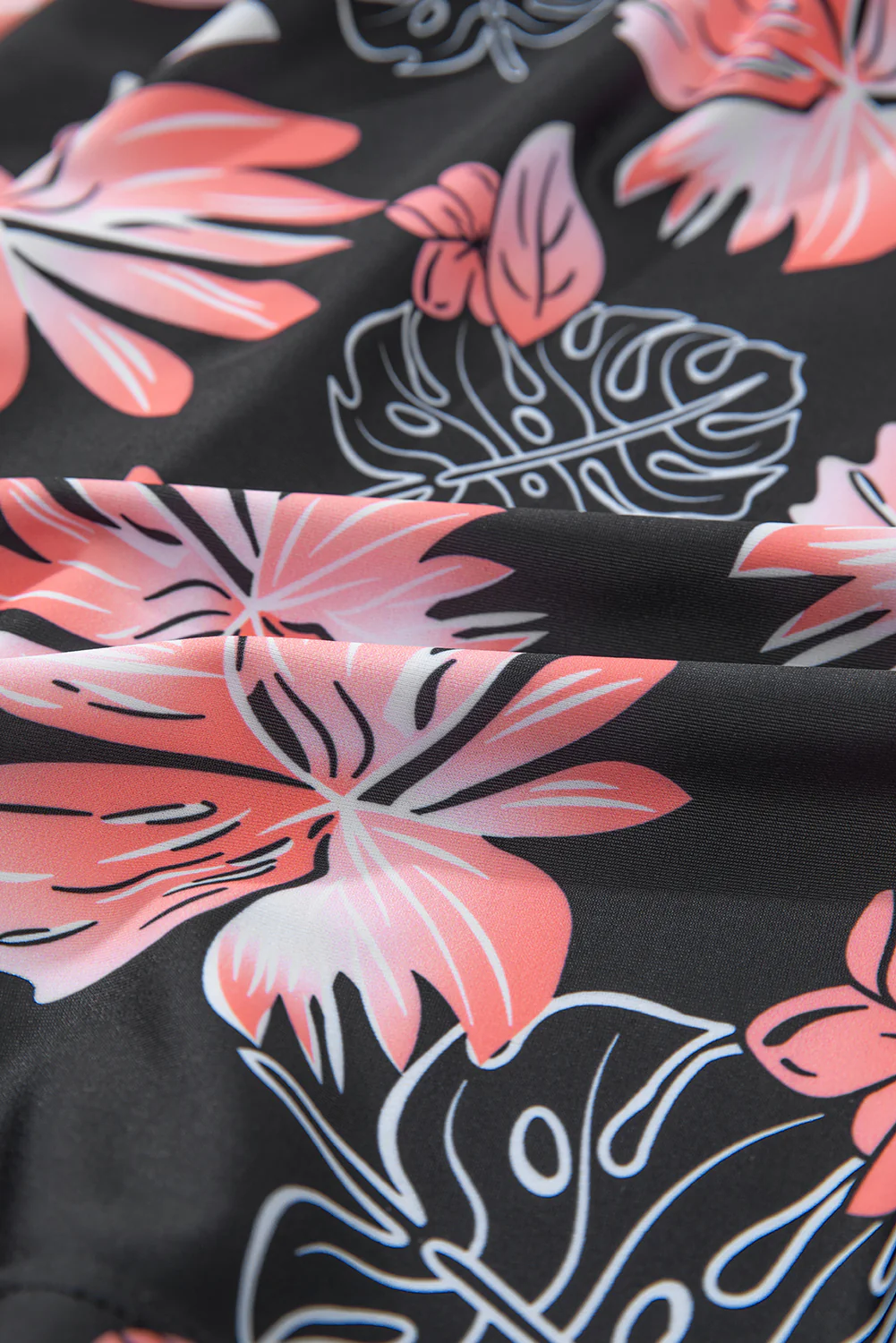 Black Floral Print Twisted Hollowed Back Swim Dress