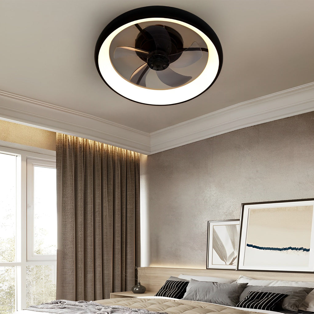 Round Stepless Dimming LED Black Minimalist Bladeless Ceiling Fans