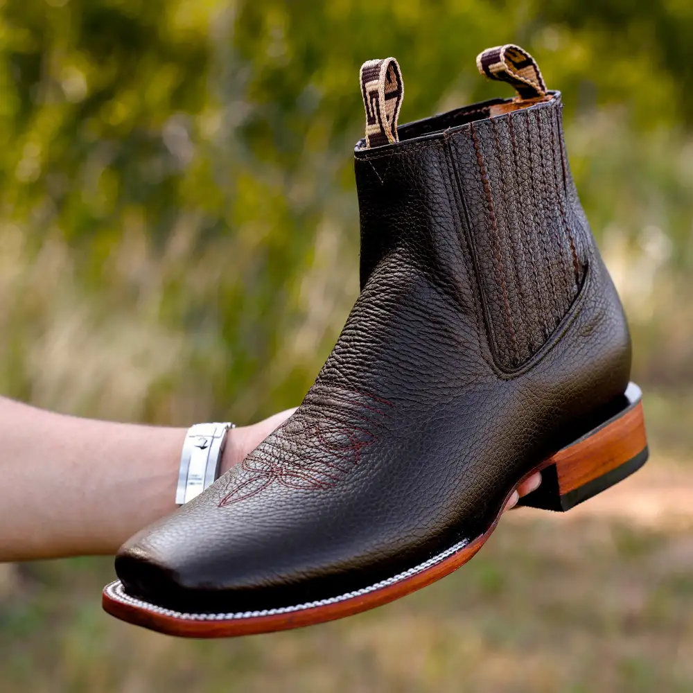 Chocolate Brown Leather Botin - Square Toe