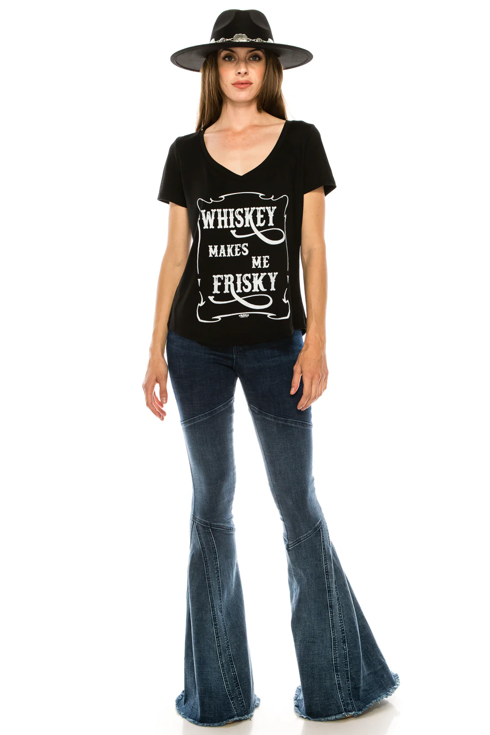 WHISKEY MAKES ME FRISKY V NECK SHIRT