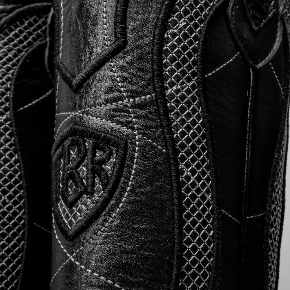 Black Caiman Neck Leather Boots - Square Toe