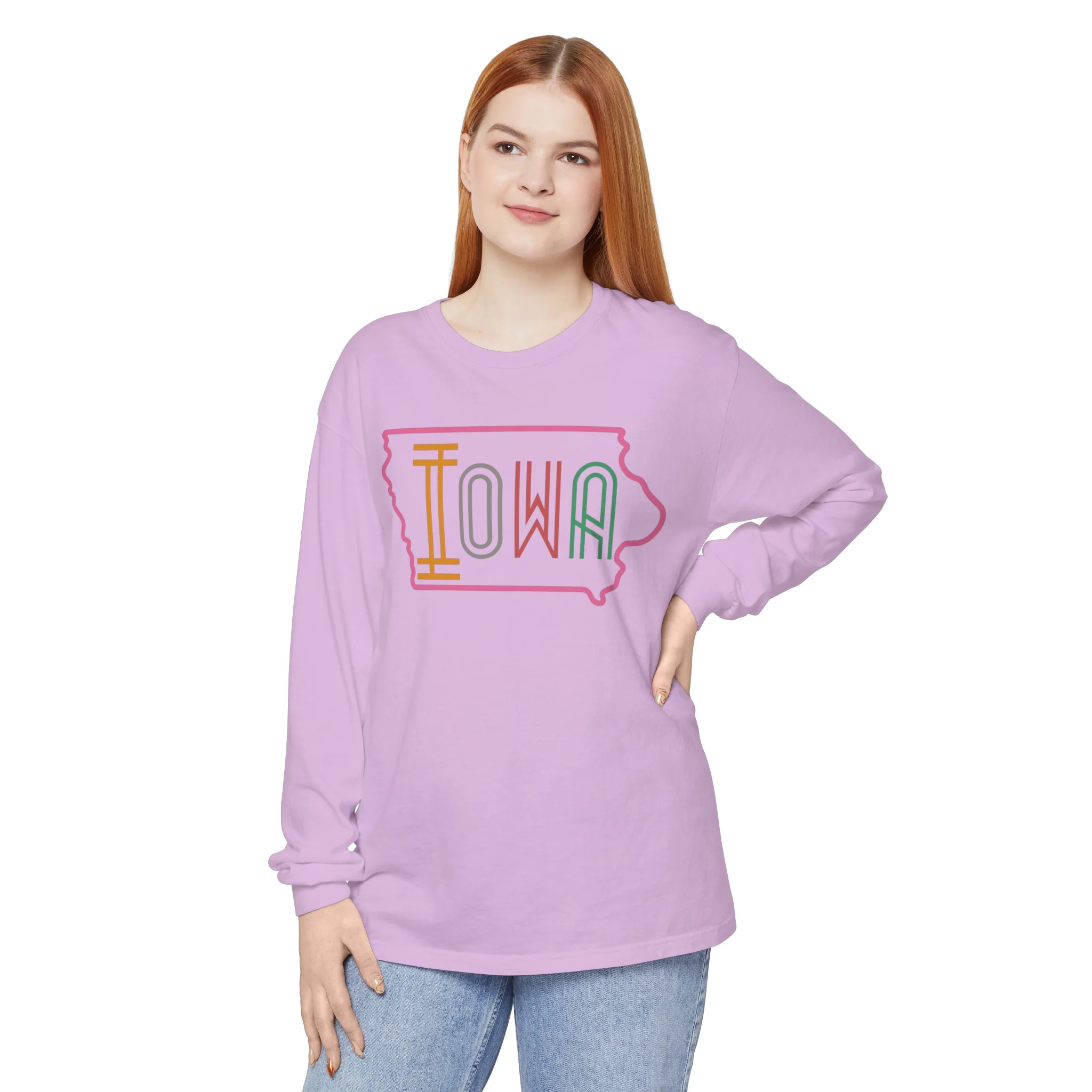 Iowa Pink Unisex Garment-dyed Long Sleeve T-Shirt