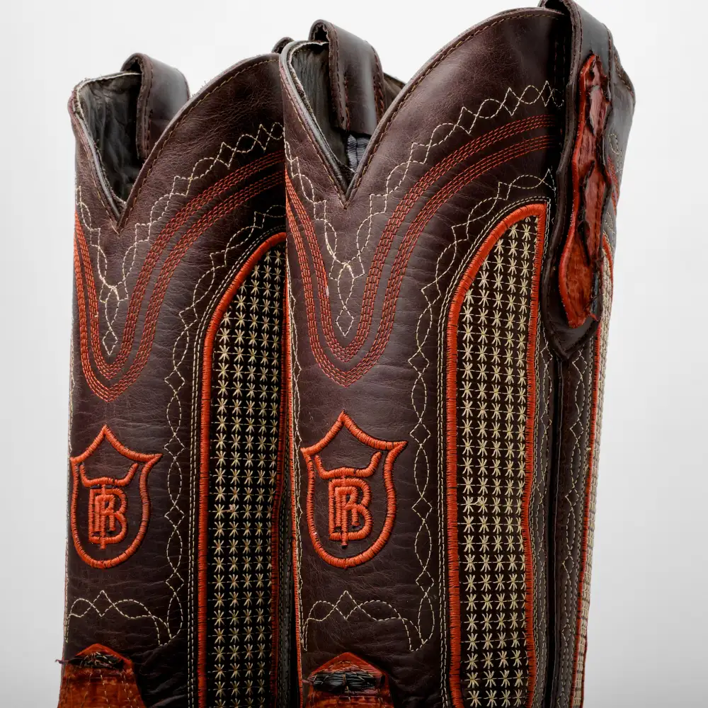 Cognac Jumbo Python Leather Boots - Square Toe