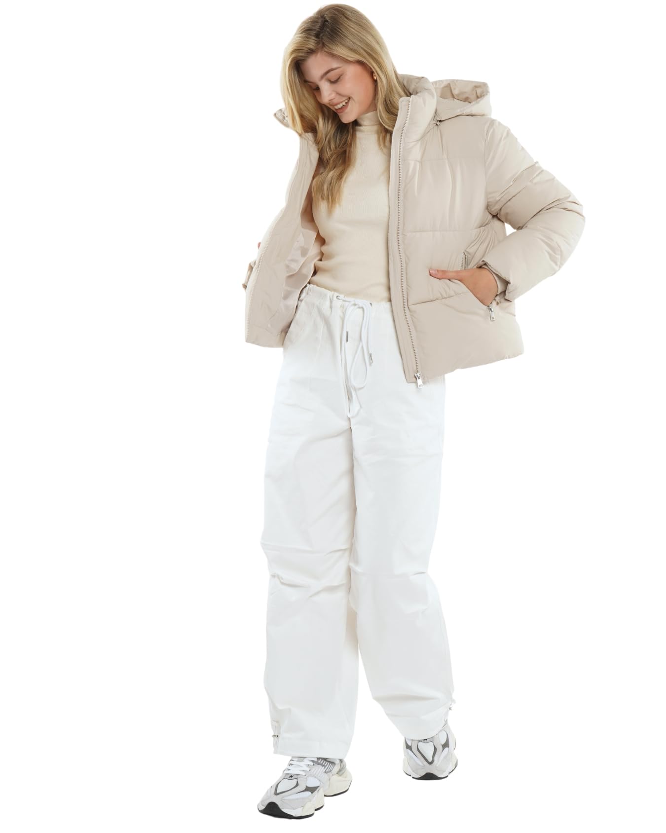 WarmCore Premium Short Puffer Jackets with Removable Hood & Optional Faux Fur Linging, Lady Casual Outerwear Longsleeves Zip Pockets Warm Quilted Coat