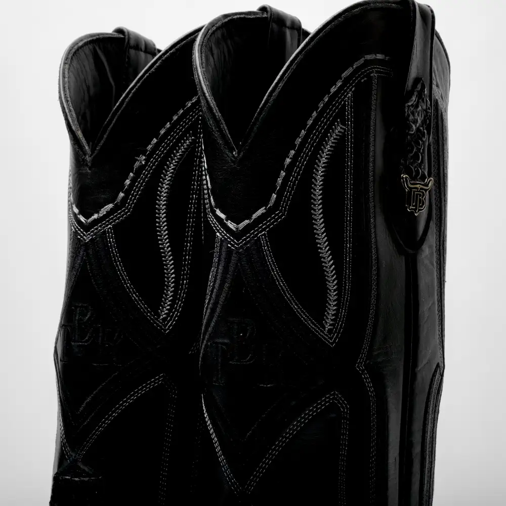 Total Black Caiman Belly Leather Boots - Square Toe