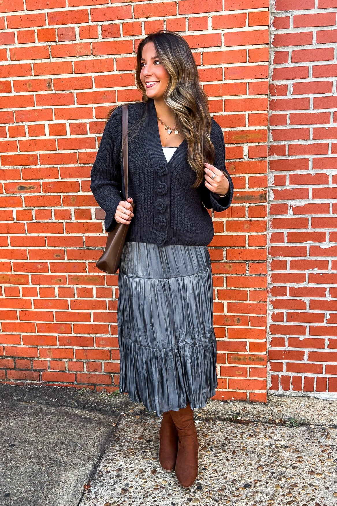 Captivating Delight Tiered Crinkle Shimmer Satin Skirt