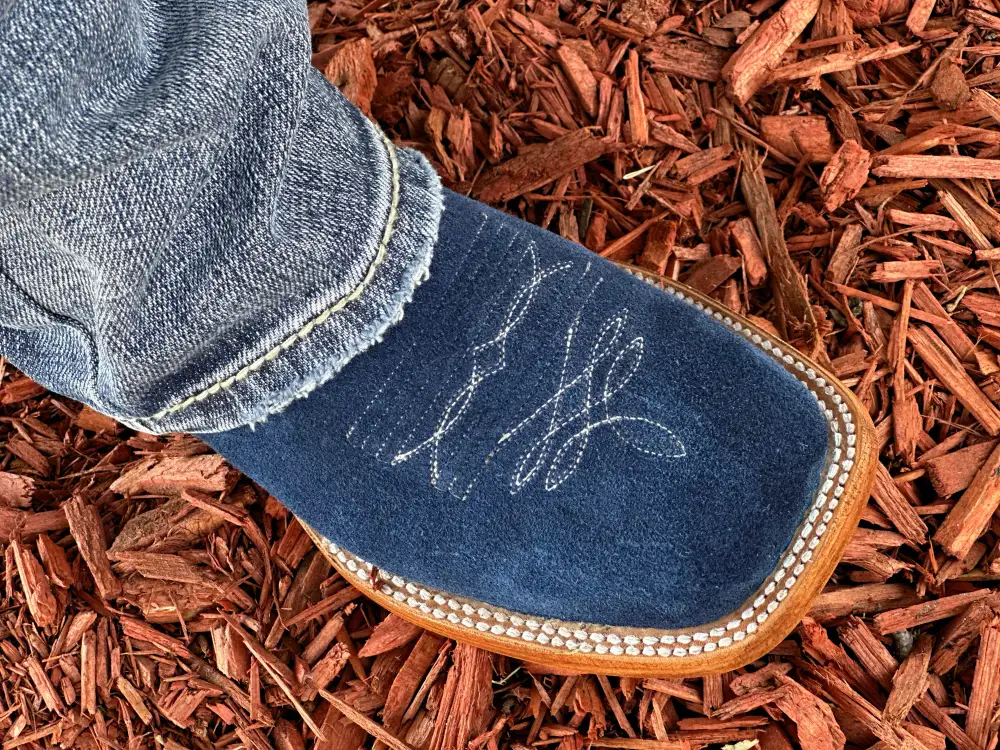 Men’s Blue Jean RoughOut Leather Boots With Black Shaft