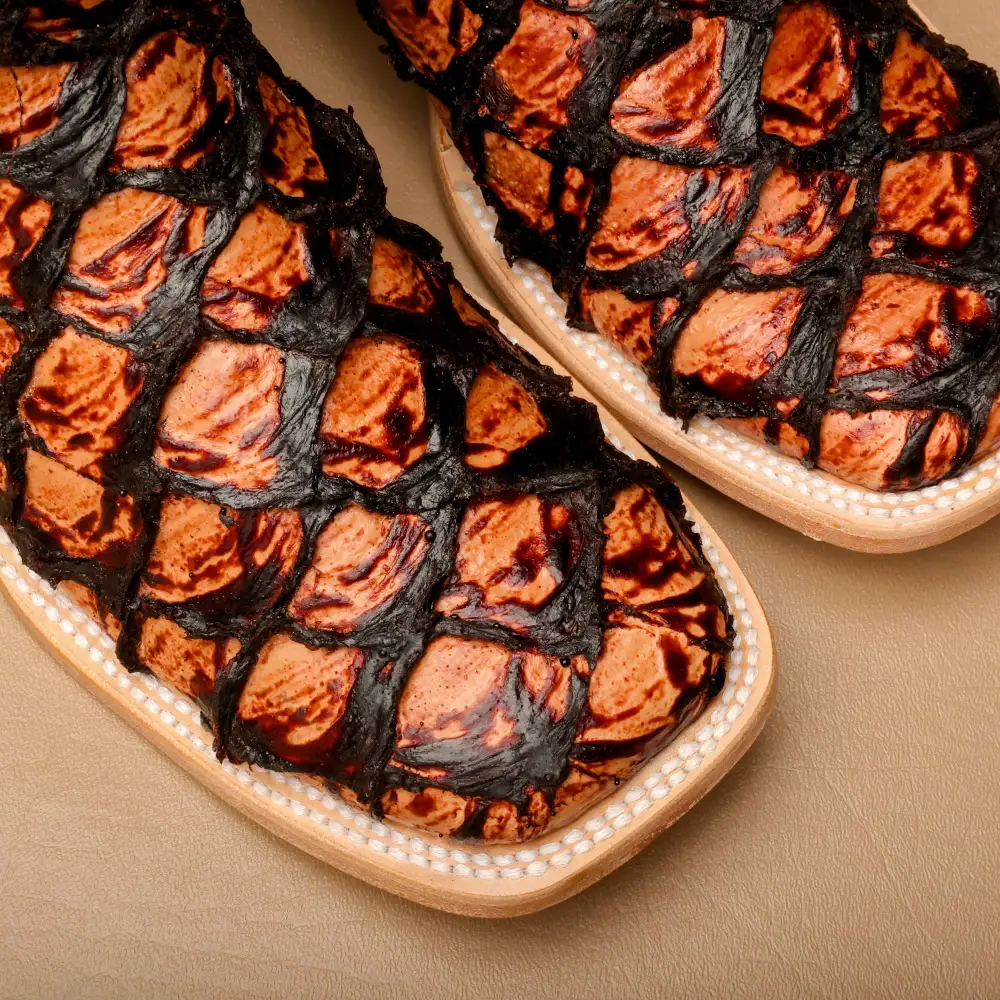 Cognac Jumbo Pirarucu Leather Boots - Square Toe