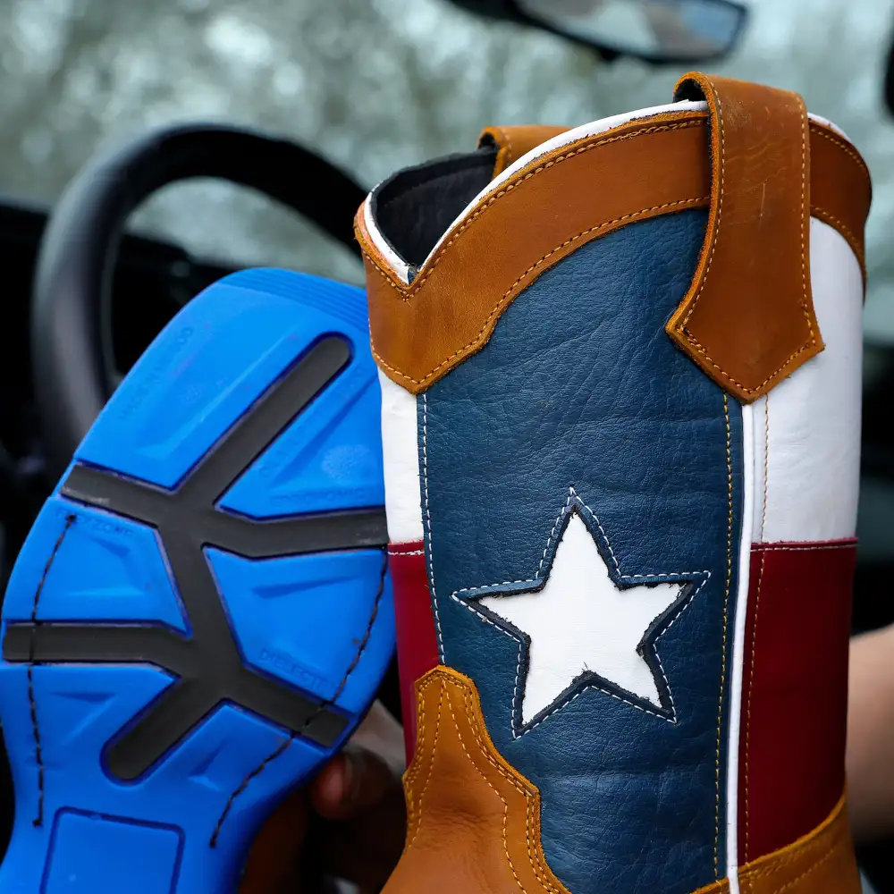 Honey TEXAS Flag Leather Work Boots - Composite Toe