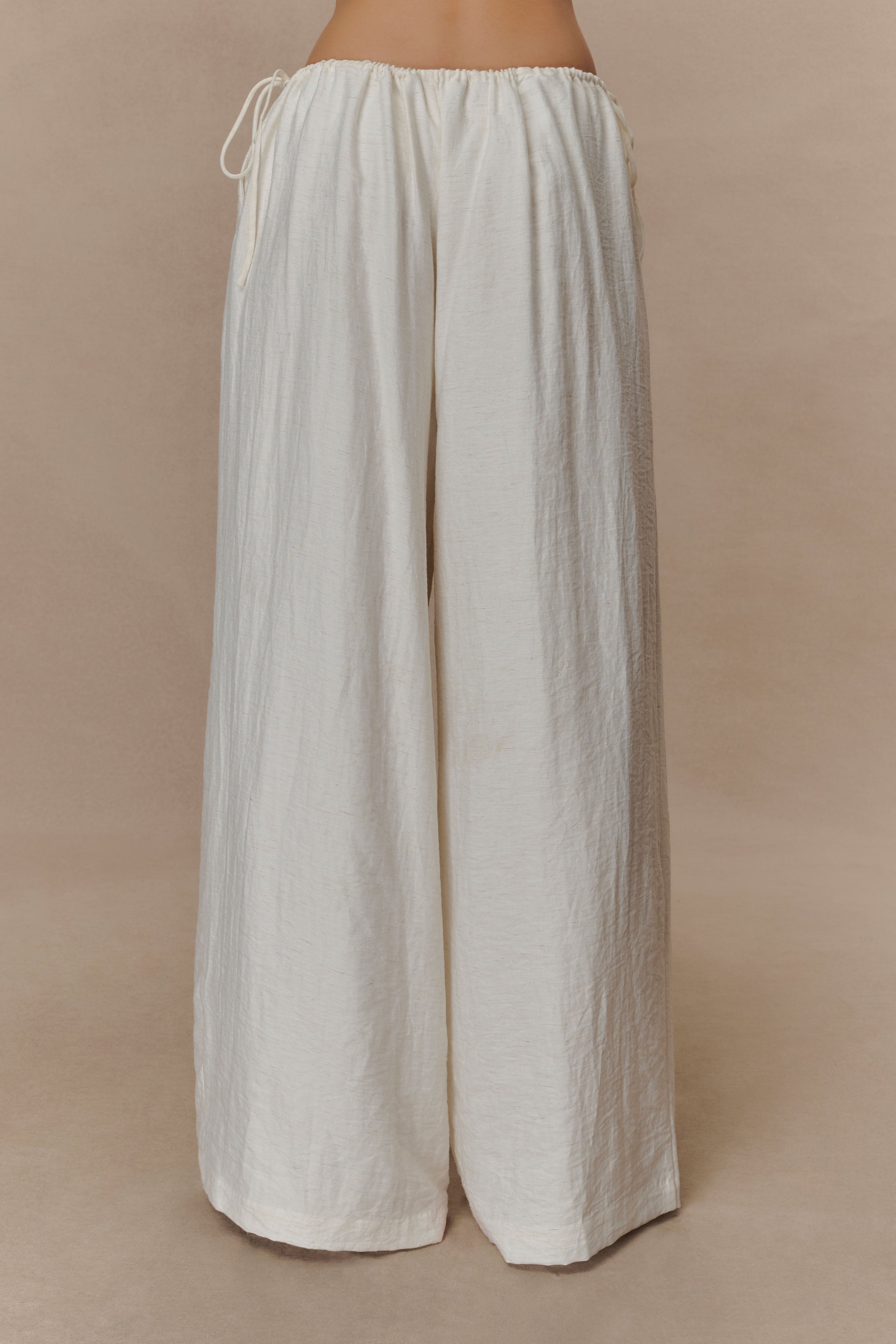 White Drawstring Straight Leg Pants