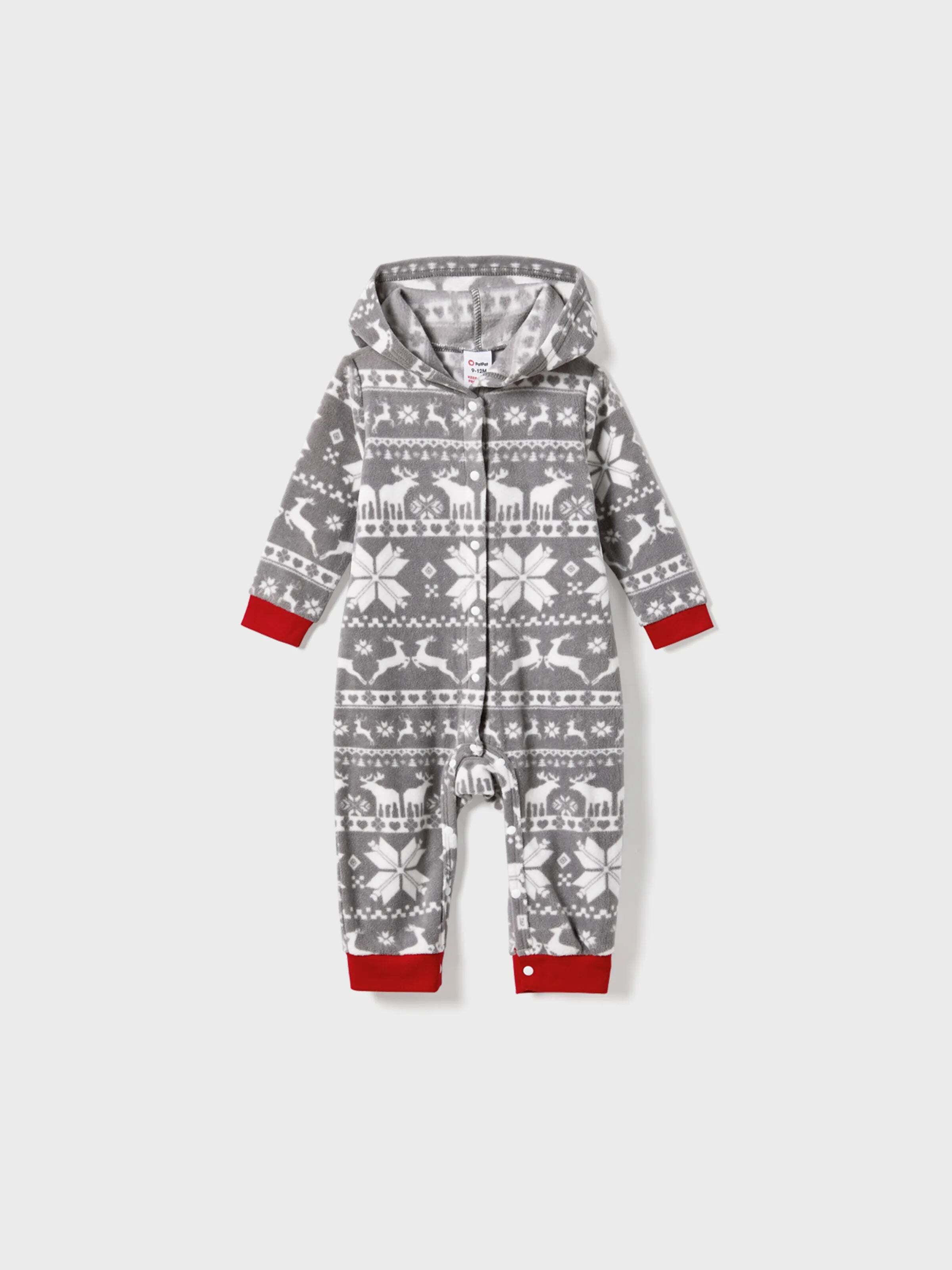 Christmas Family Matching Letters Embroidered Long-sleeve Hooded Fleece Pajamas Sets with Christmas Socks White