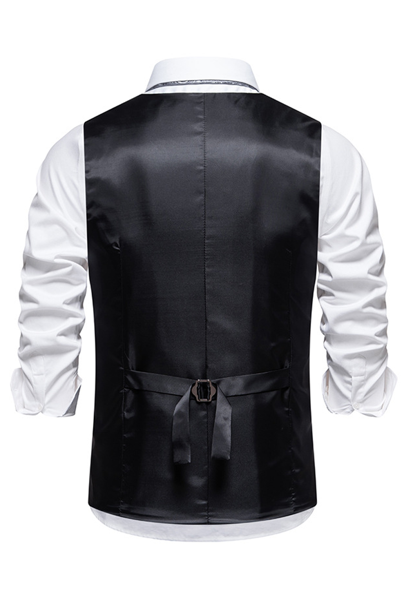 Pinstripe Pattern With A Red Rose Brooch And Chain Pocket Single-Breasted Suit Vest