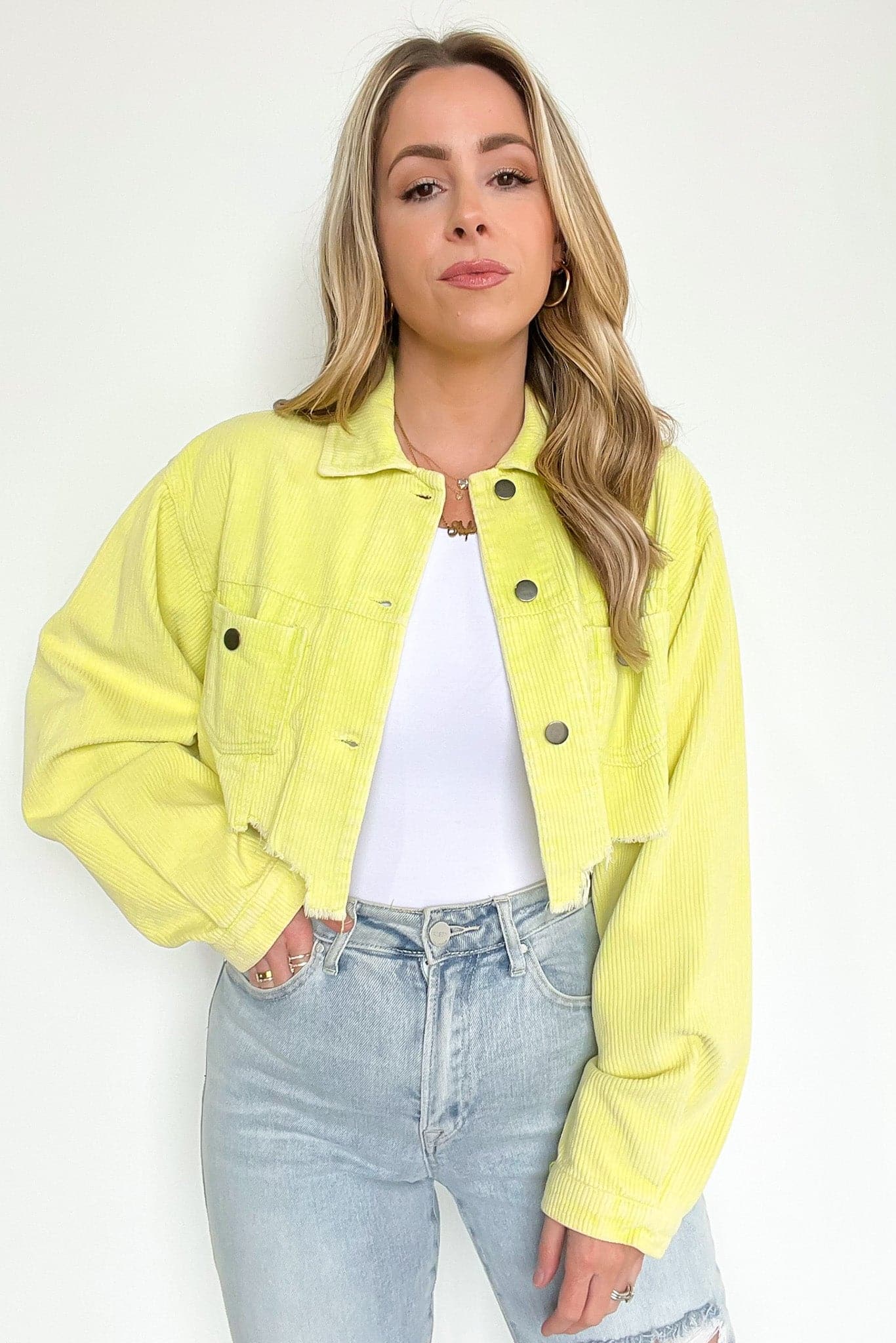 Perfect Promise Cropped Distressed Corduroy Jacket