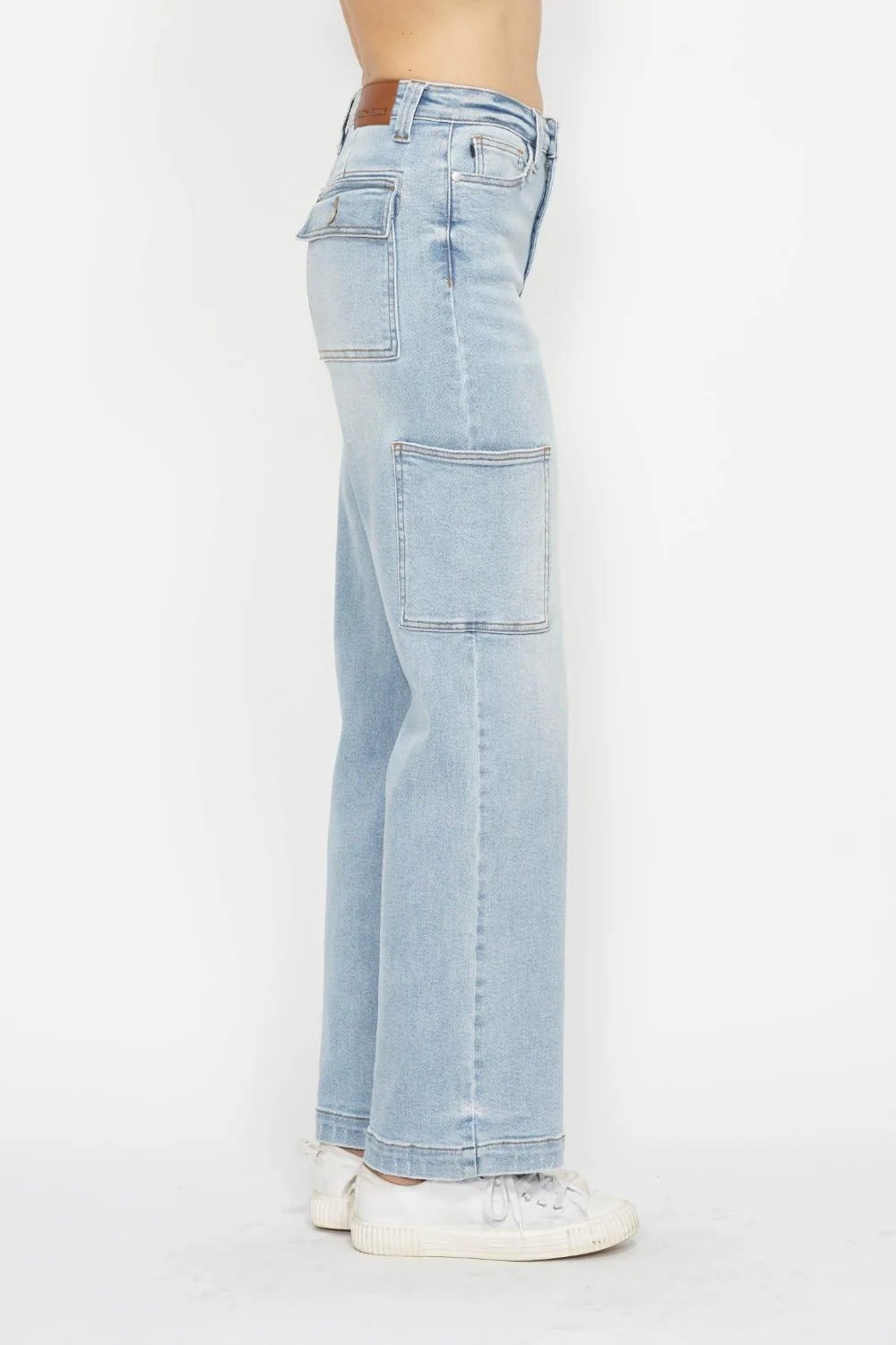 Blue Full Size High Waist Straight Cargo Jeans