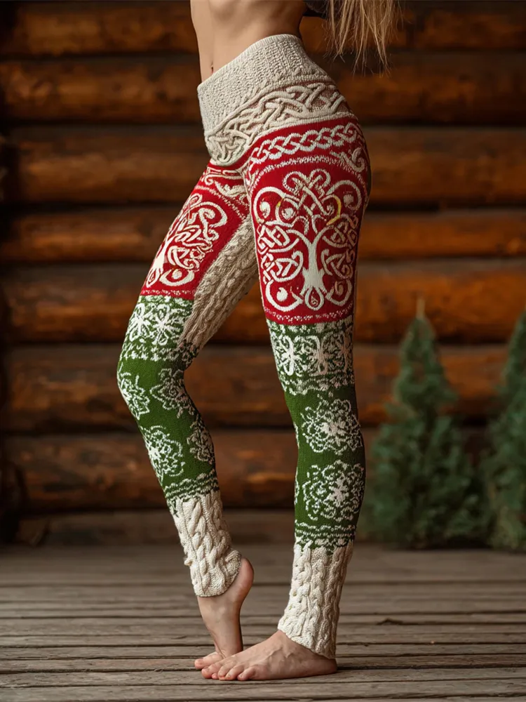 Christmas Celtic Knot Viking Art Women's Knit Leggings