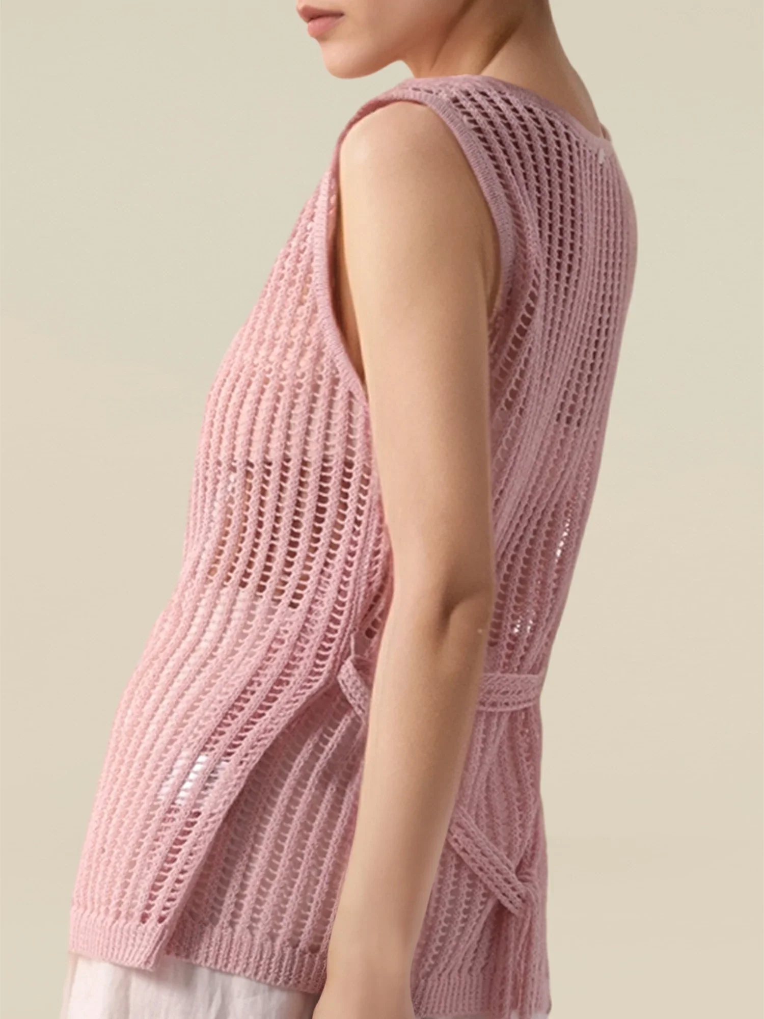 Lyocell & Silk Round Neck Lace-Up Vest