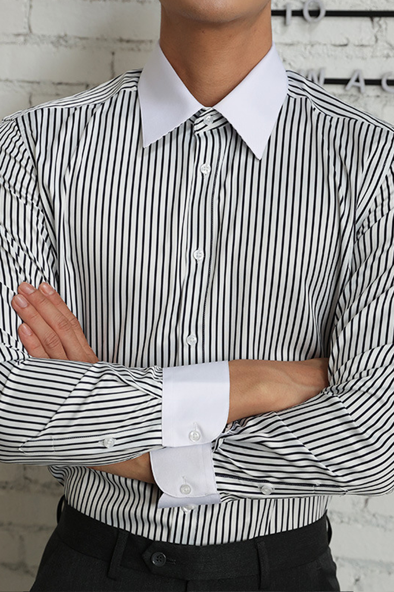 Men's Business Casual Classic Striped Stand Collar Shirt