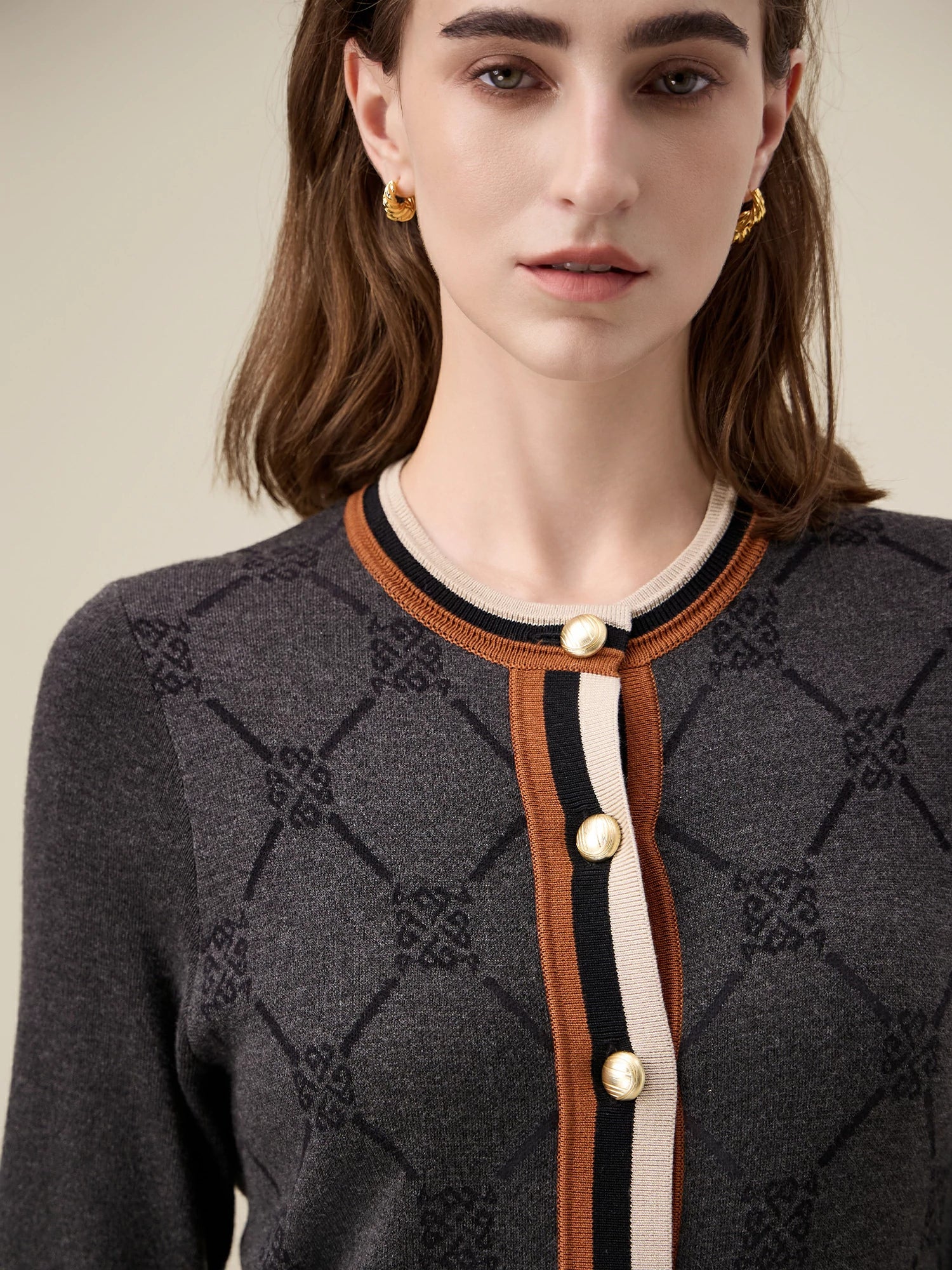 Lyocell Long Sleeve Contrast Logo Pattern Knitted Dress