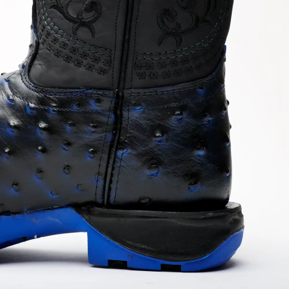 Black/Blue Ostrich Leather Boots With 3D Lightweight Sole - Composite Toe