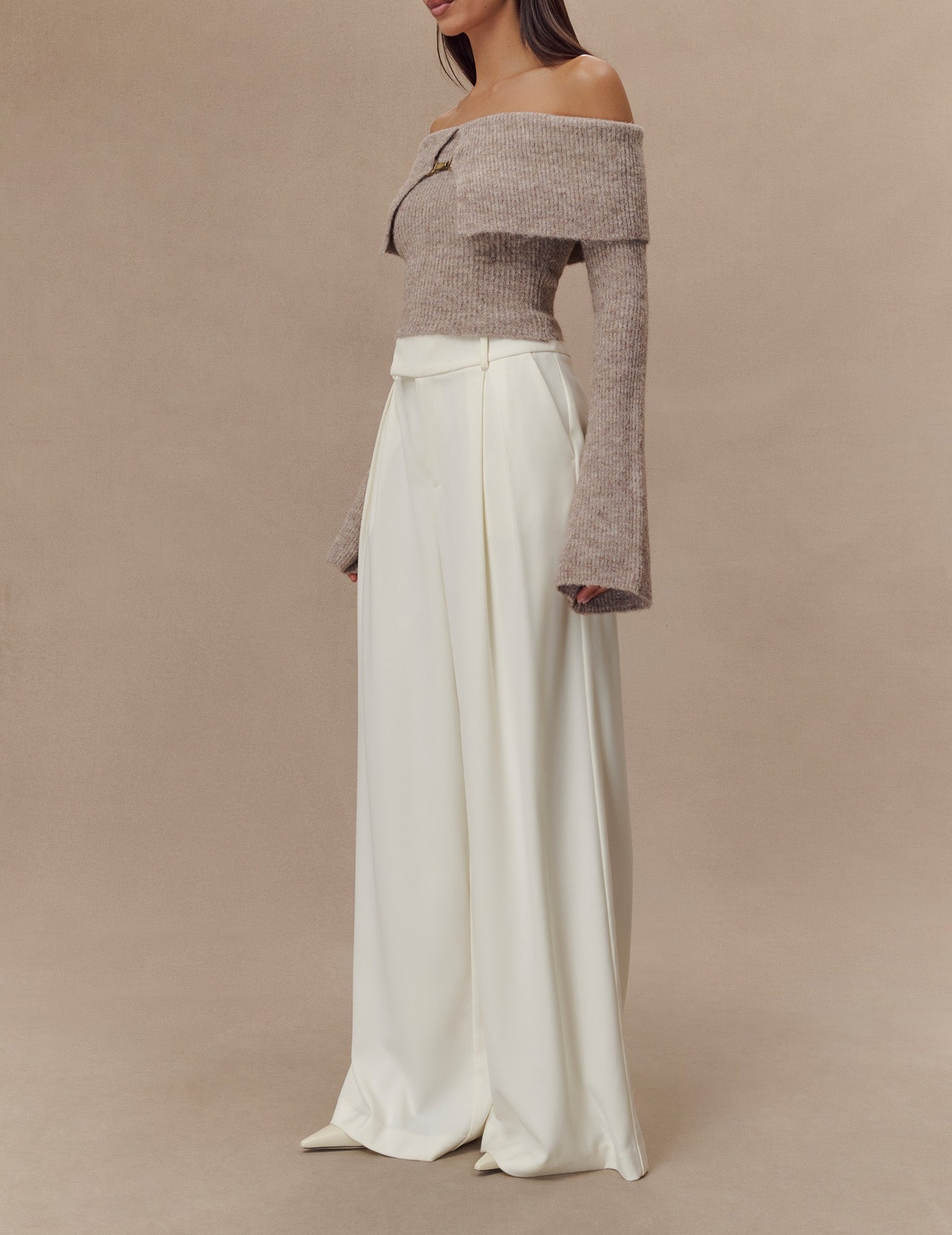 Ivory Pleated Wide Leg Pants