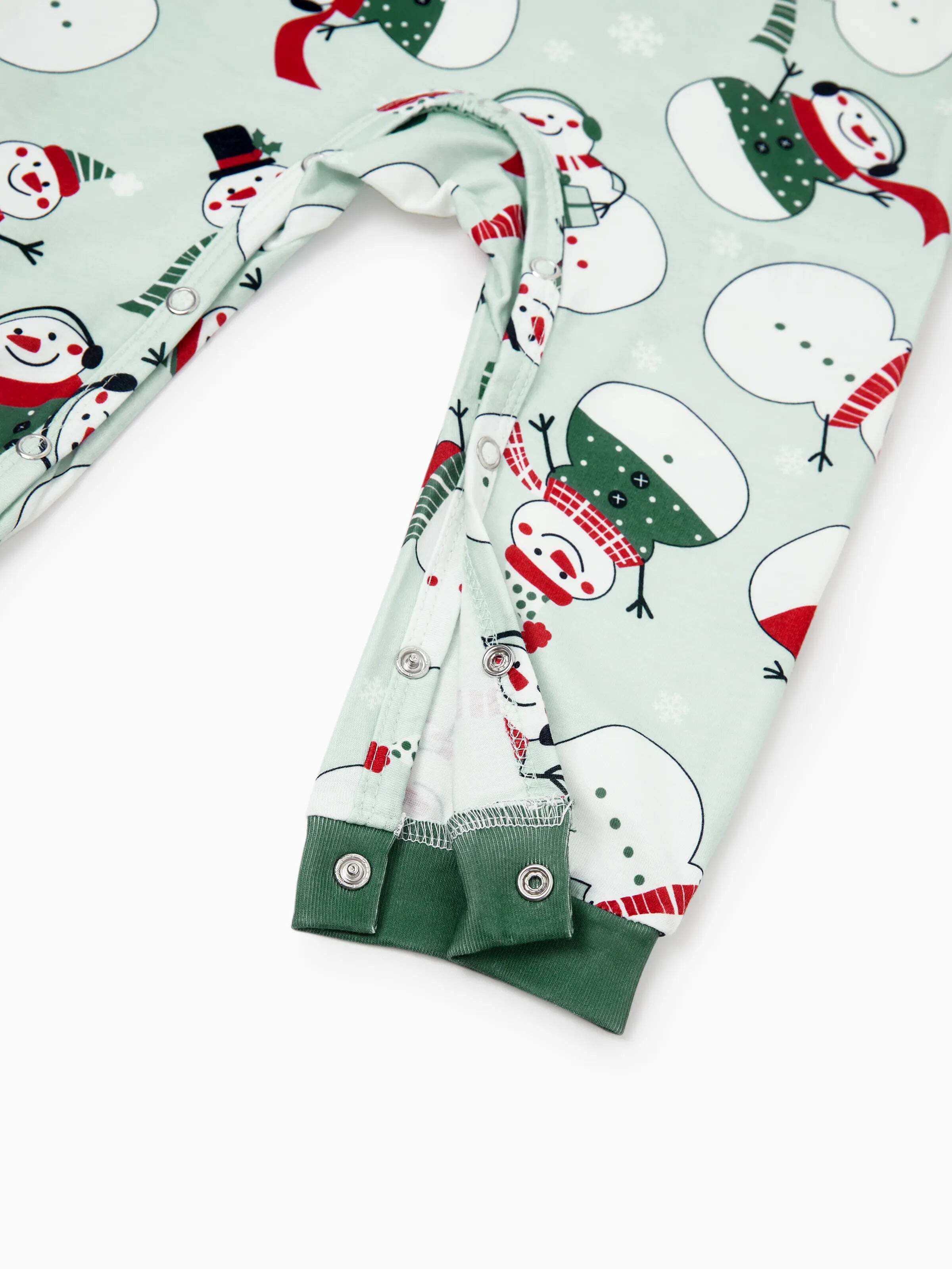 Christmas Matching Family Pajamas Set Christmas Snowman Print PJS with Christmas Socks Mint Green