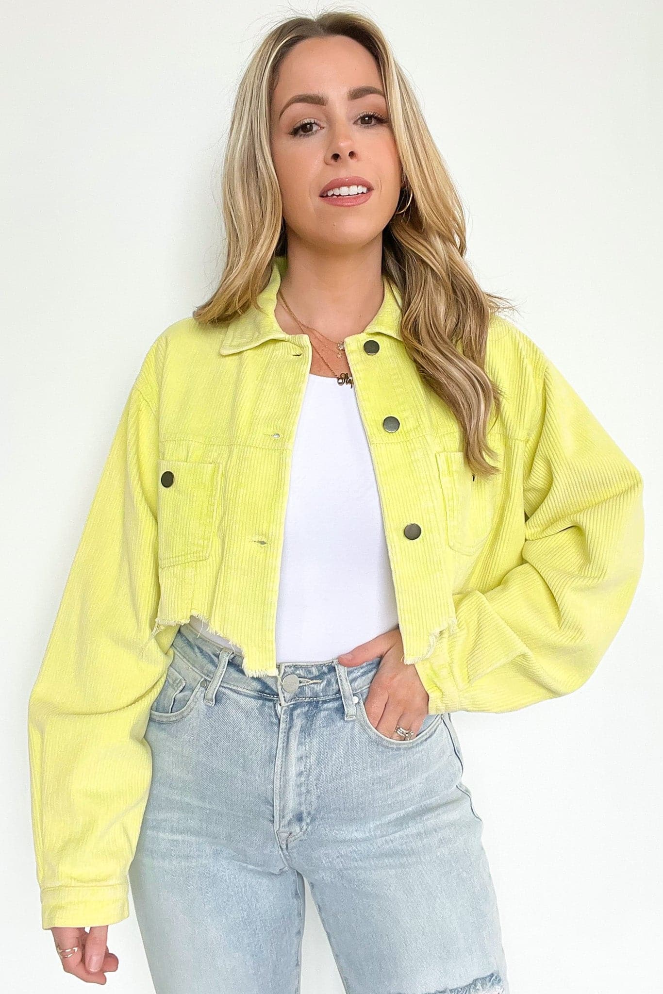 Perfect Promise Cropped Distressed Corduroy Jacket