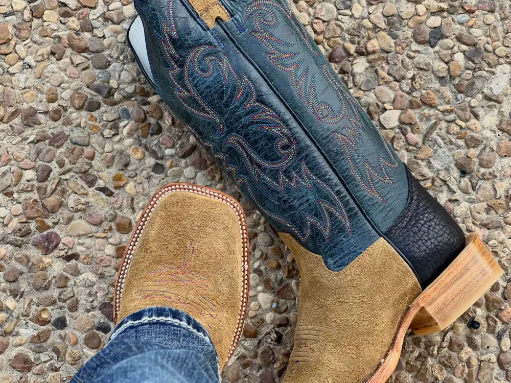 Men’s Honey Rough-Out Boots With Navy Blue Shaft