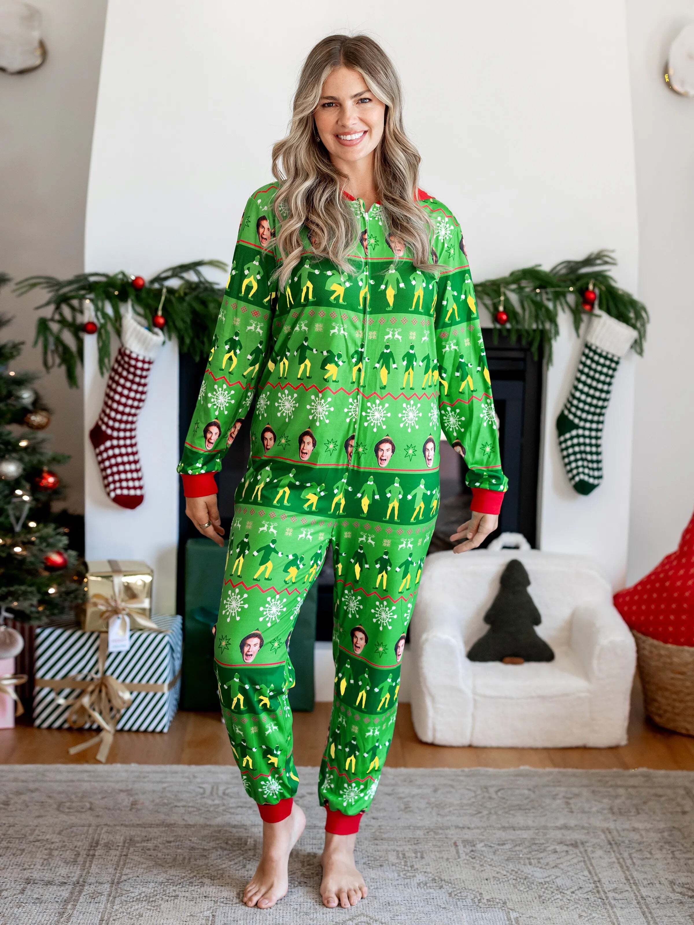 Christmas Family Matching Fair Isle Pattern Hooded Jumpsuit Green