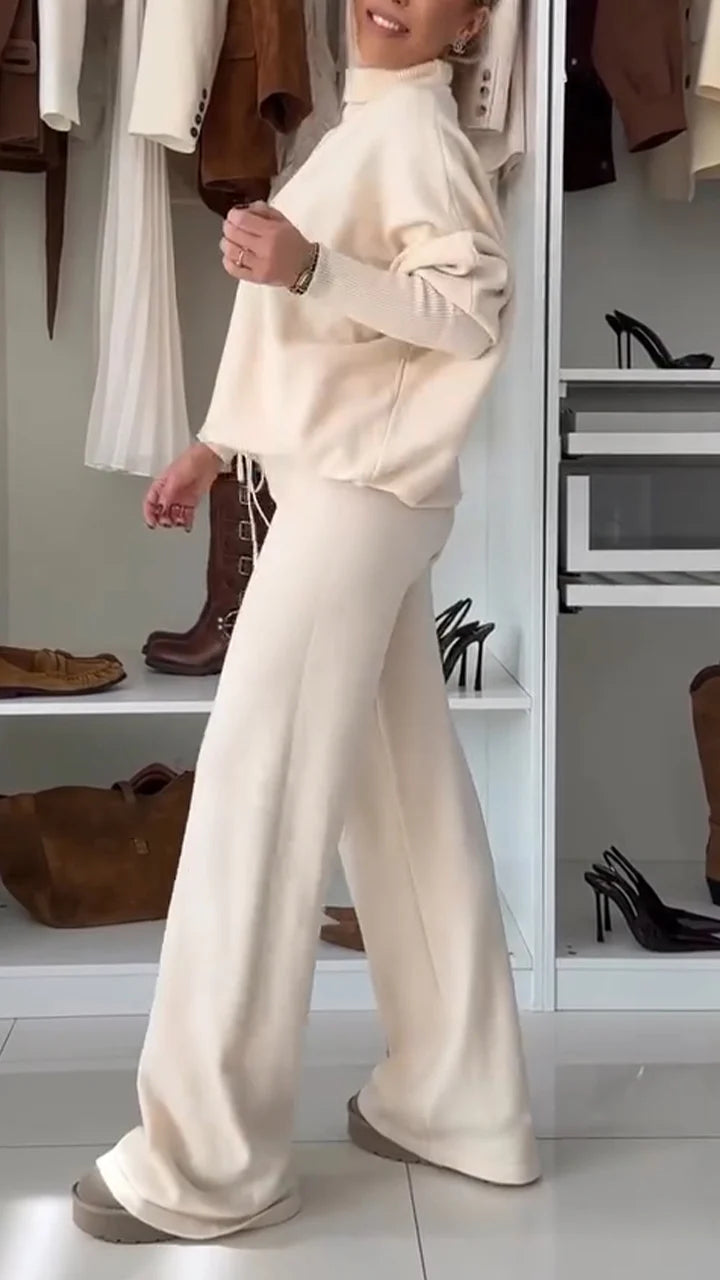 Women Half-high Collar Solid Color Casual Suit