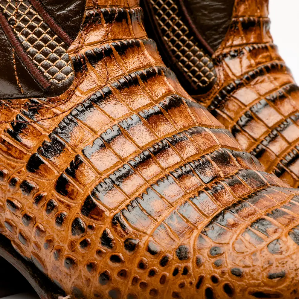 Honey Caiman Belly Leather Boots - Square Toe