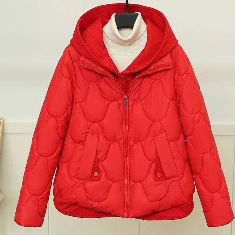 Short warm winter jacket for women – quilted jacket with hood and pockets