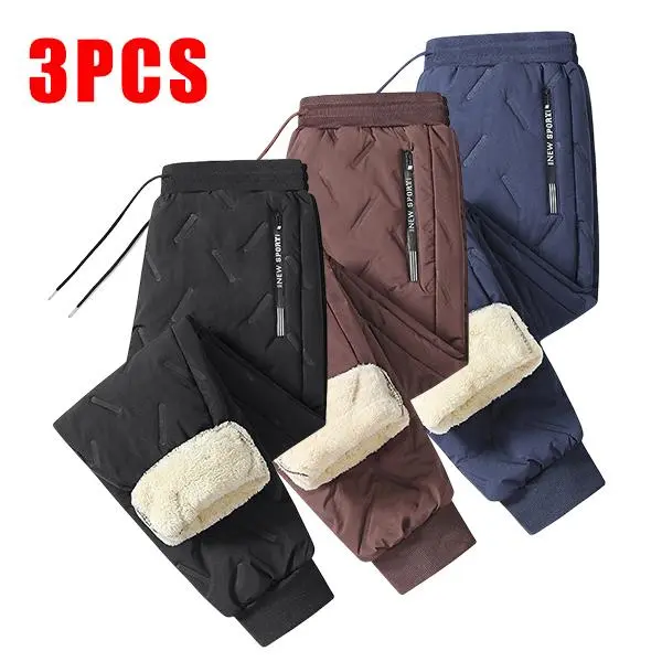 Men's 3-Pack Fleece-Lined Snow Pants - Fleece Lining, Drawstring Waistband, Ideal for Winter Sports & Casual Wear