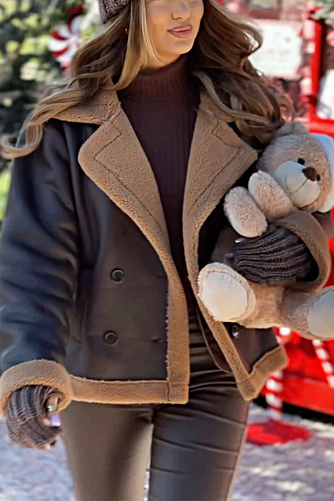 Lapel warm leather and lambskin jacket