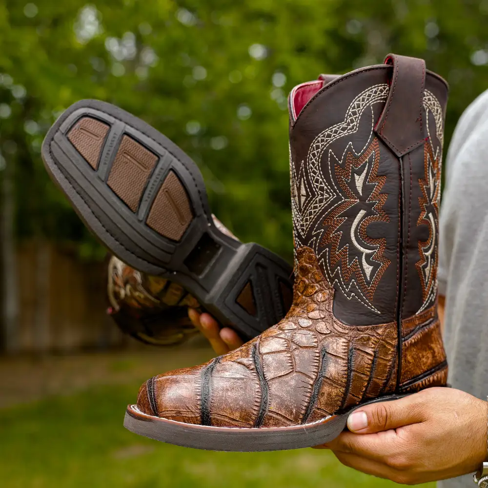 Orix American Gator Belly Leather Boots With Lightweight Soles - Square Toe